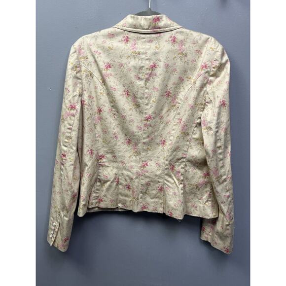 Chaps Blazer Womens Large Pink Floral Print Cottagecore Style Beige Pearl Button - Picture 2 of 7